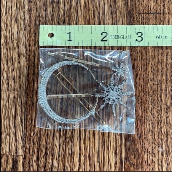 Crystal Crescent Moon And Stars Hairpins NIB - Picture 3 of 3